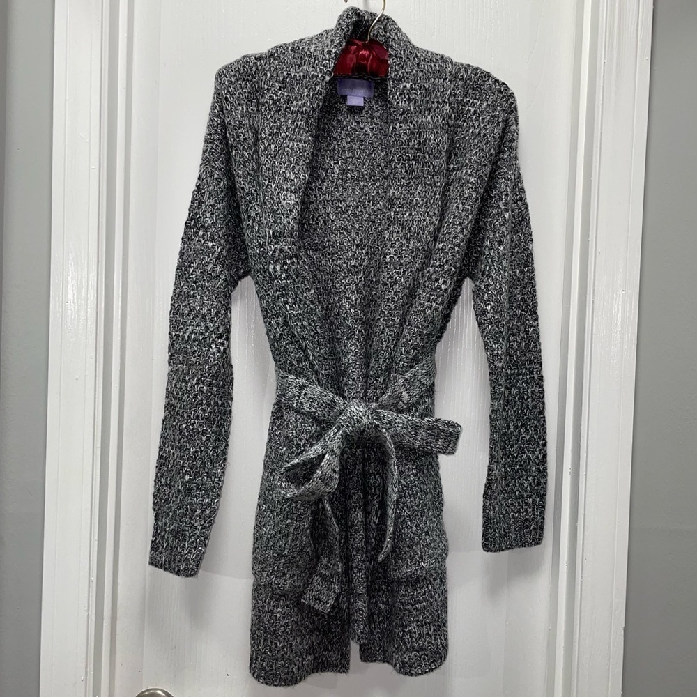 Laura Scott Cardigan Knit Sweater Open Front Tie Waist Long Sleeve Midi Length